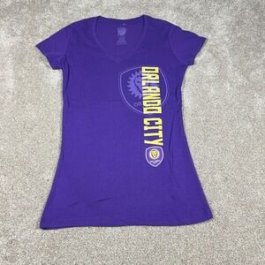 MLS Womens Small Purple Orlando City SC V-Neck Cap Sleeve T-Shirt NWOT